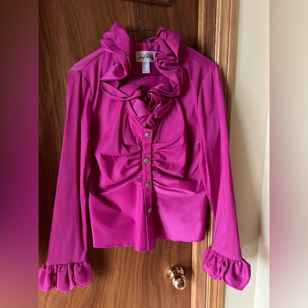 Joseph Ribkoff Fuchsia Ruffle Front Blouse